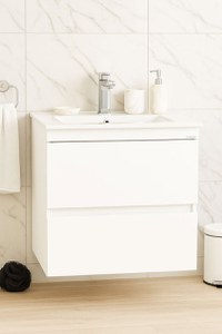 Set Baza front MDF si Lavoar seria 386, suspendata, cu sertare, montat, 60 cm, alb - 1