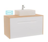 Set Baza front MDF si Lavoar seria 401, suspendata cu sertare, 90 cm, alb + fag - 1