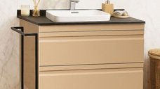 Set Baza Front MDF si Lavoar Seria 633, 80 cm, Cappuccino, cu Sertare si Cardu Metalic
