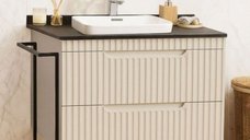 Set Baza front MDF si Lavoar seria 633, cu sertare, cadru metalic, montat, 80 cm, crem