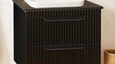 Set Baza front MDF si Lavoar seria 633, suspendata, cu sertare, montat, 60 cm, negru