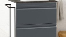 Set Baza front MDF si Lavoar seria 686, cu sertare, cadru metalic, 60 cm, antracit