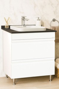 Set Baza front MDF si Lavoar seria 686, cu sertare, montat, 70 cm, alb - 1