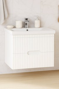 Set Baza front MDF si Lavoar seria 709, suspendata, cu sertare, 70 cm, alb - 1