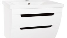 Set Baza front MDF si Lavoar seria 730, suspendata cu sertare, 80 cm, alb rustic