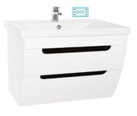 Set Baza front MDF si Lavoar seria 730, suspendata cu sertare, 80 cm, alb rustic - 1