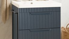 Set Baza front MDF si Lavoar seria 733, cadru metalic, sertare, montata, 60 cm, antracit