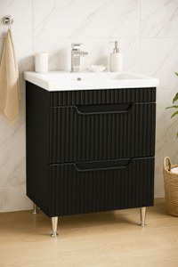 Set Baza front MDF si Lavoar seria 733, cu sertare, 60 cm, negru - 1