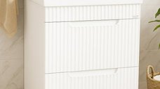 Set Baza front MDF si Lavoar seria 733, cu sertare, montat, 60 cm, alb rustic