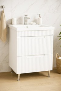 Set Baza front MDF si Lavoar seria 733, cu sertare, montat, 60 cm, alb rustic - 1