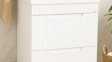 Set Baza front MDF si Lavoar seria 733, cu sertare, montat, 60 cm, alb rustic