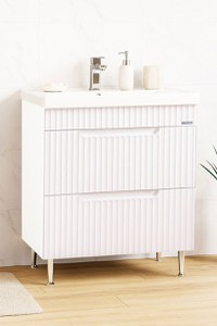 Set Baza front MDF si Lavoar seria 733, cu sertare, montat, 70 cm, alb rustic - 1