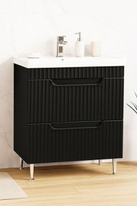 Set Baza front MDF si Lavoar seria 733, cu sertare, montat, 70 cm, negru - 1