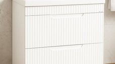Set Baza front MDF si Lavoar seria 733, cu sertare, montat, 80 cm, alb rustic