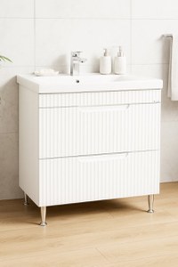 Set Baza front MDF si Lavoar seria 733, cu sertare, montat, 80 cm, alb rustic - 1
