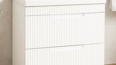Set Baza front MDF si Lavoar seria 733, cu sertare, montat, 80 cm, alb rustic
