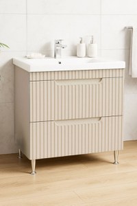Set Baza front MDF si Lavoar seria 733, cu sertare, montat, 80 cm, crem - 1