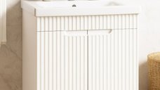 Set Baza front MDF si Lavoar seria 733, montat, 60 cm, alb rustic