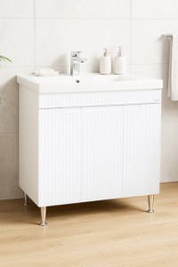 Set Baza front MDF si Lavoar seria 733, montat, 80 cm, alb rustic - 1