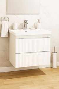 Set Baza front MDF si Lavoar seria 733, suspendata, cu sertare, 60 cm, alb rustic - 1