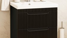 Set Baza front MDF si Lavoar seria 733, suspendata cu sertare, 60 cm, negru