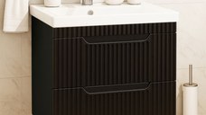 Set Baza front MDF si Lavoar seria 733, suspendata cu sertare, 60 cm, negru