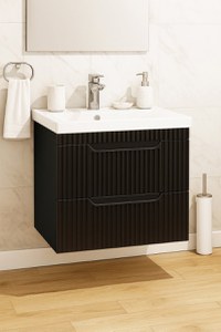 Set Baza front MDF si Lavoar seria 733, suspendata cu sertare, 60 cm, negru - 1