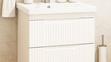 Set Baza front MDF si Lavoar seria 733, suspendata, cu sertare, montat, 60 cm, alb rustic