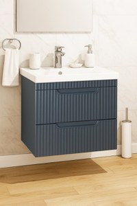 Set Baza front MDF si Lavoar seria 733, suspendata, cu sertare, montat, 60 cm, antracit - 1