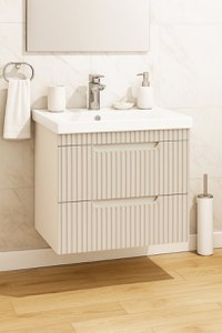 Set Baza front MDF si Lavoar seria 733, suspendata, cu sertare, montat, 60 cm, crem - 1