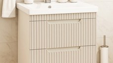 Set Baza front MDF si Lavoar seria 733, suspendata, cu sertare, montat, 60 cm, crem