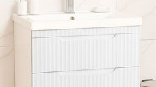Set Baza front MDF si Lavoar seria 733, suspendata, cu sertare, montat, 70 cm, alb rustic