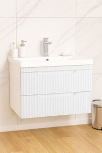 Set Baza front MDF si Lavoar seria 733, suspendata, cu sertare, montat, 70 cm, alb rustic - 1