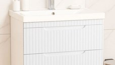 Set Baza front MDF si Lavoar seria 733, suspendata, cu sertare, montat, 70 cm, alb rustic