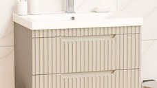 Set Baza front MDF si Lavoar seria 733, suspendata, cu sertare, montat, 70 cm, crem
