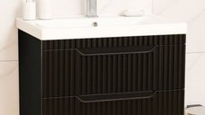 Set Baza front MDF si Lavoar seria 733, suspendata, cu sertare, montat, 70 cm, negru