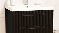 Set Baza front MDF si Lavoar seria 733, suspendata, cu sertare, montat, 70 cm, negru