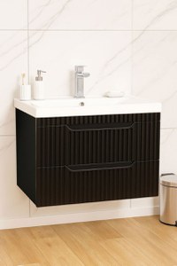 Set Baza front MDF si Lavoar seria 733, suspendata, cu sertare, montat, 70 cm, negru - 1