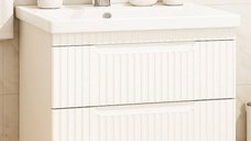 Set Baza front MDF si Lavoar seria 733, suspendata, cu sertare, montat, 80 cm, alb rustic