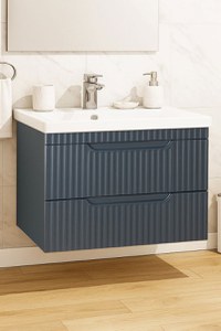 Set Baza front MDF si Lavoar seria 733, suspendata, cu sertare, montat, 80 cm, antracit - 1