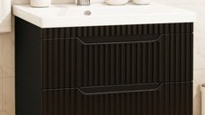 Set Baza front MDF si Lavoar seria 733, suspendata, cu sertare, montat, 80 cm, negru