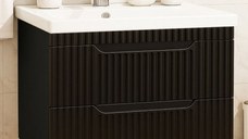 Set Baza front MDF si Lavoar seria 733, suspendata, cu sertare, montat, 80 cm, negru