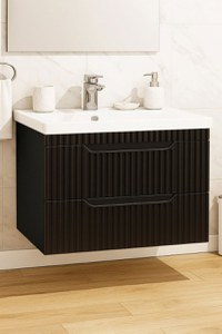 Set Baza front MDF si Lavoar seria 733, suspendata, cu sertare, montat, 80 cm, negru - 1