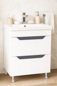 Set Baza front MDF si Lavoar seria 756, cu sertare, montat, 60 cm, alb + antracit - 1