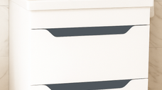 Set Baza front MDF si Lavoar seria 756, cu sertare, montat, 70 cm, alb + antracit