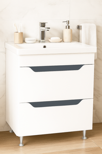 Set Baza front MDF si Lavoar seria 756, cu sertare, montat, 70 cm, alb + antracit - 1