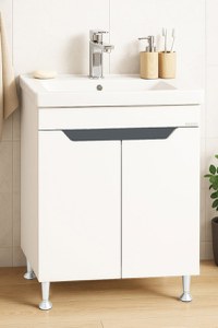 Set Baza front MDF si Lavoar seria 756, montat, 60 cm, alb + antracit - 1