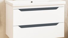 Set Baza front MDF si Lavoar seria 756, suspendata, cu sertare, 80 cm, alb + antracit