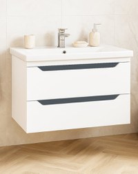 Set Baza front MDF si Lavoar seria 756, suspendata, cu sertare, montat, 80 cm, alb + antracit - 1