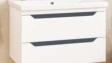 Set Baza front MDF si Lavoar seria 756, suspendata, cu sertare, montat, 80 cm, alb + antracit